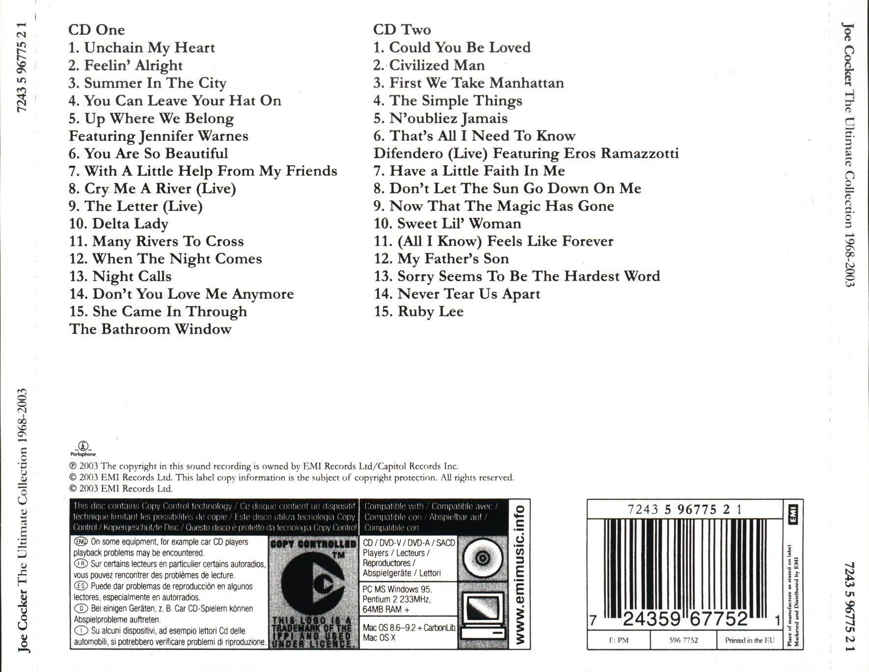 The Ultimate Collection (1968-2003) — Joe Cocker back cover