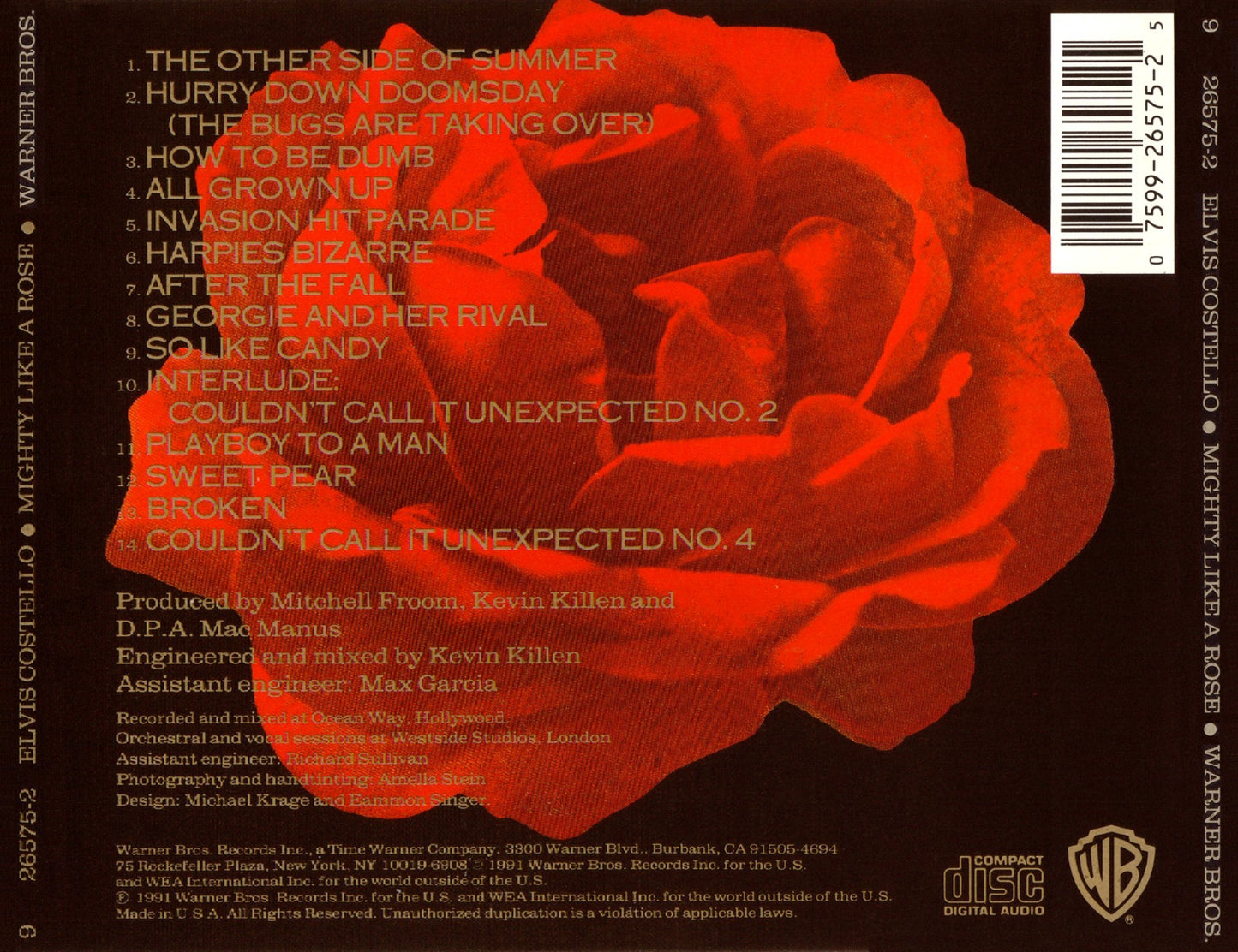 Mighty Like a Rose — Elvis Costello back cover