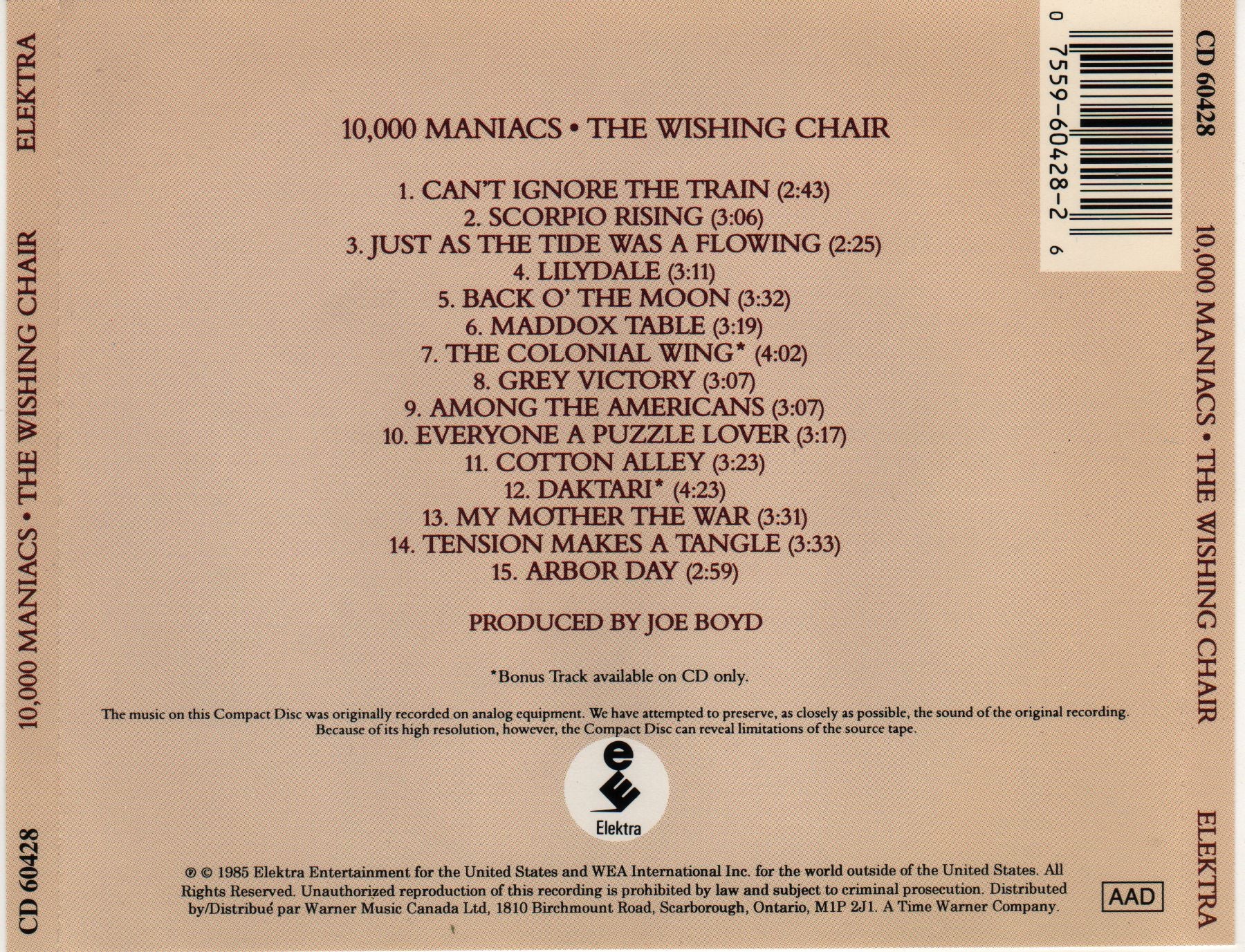 The Wishing Chair — 10,000 Maniacs back cover