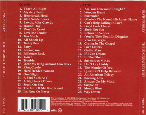 The 50 Greatest Hits — Elvis Presley back cover