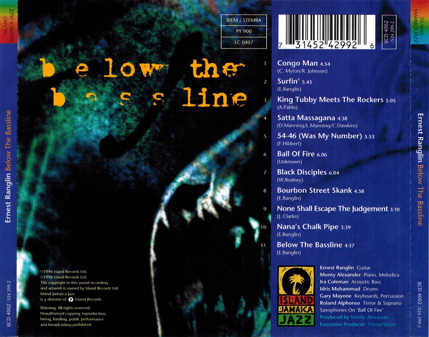 Below the Bassline — Ernest Ranglin back cover