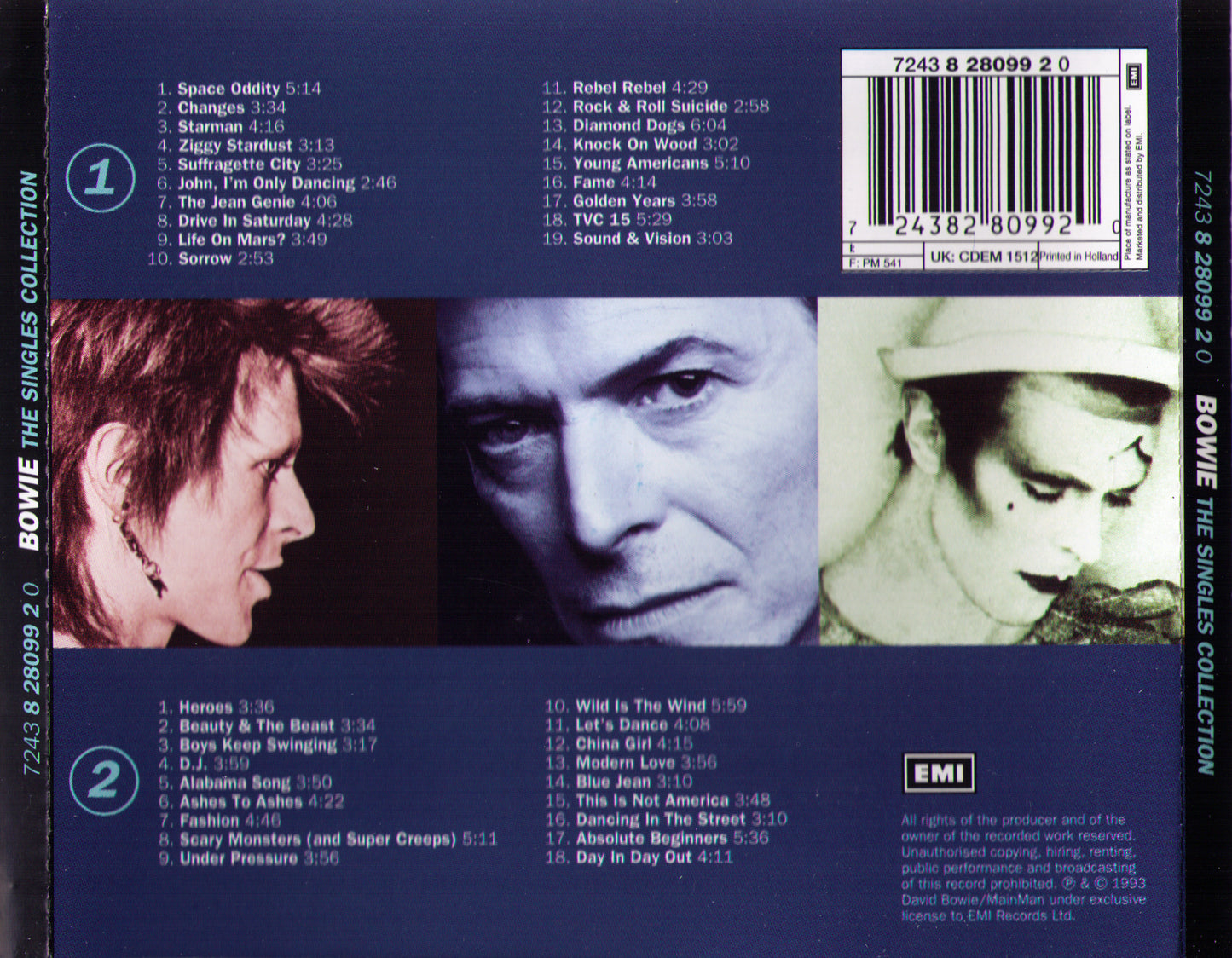 Singles Collection — David Bowie back cover