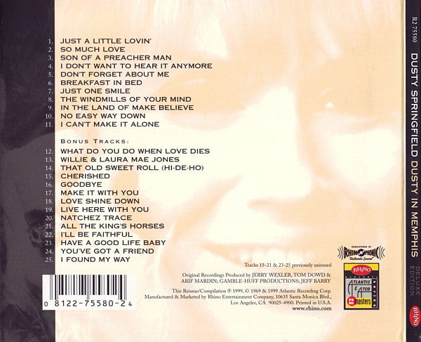 Dusty in Memphis — Dusty Springfield back cover
