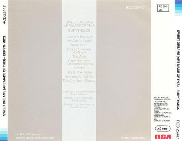 Sweet Dreams (Are Made of This) — Eurythmics back cover