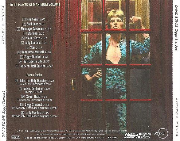 Ziggy Stardust — David Bowie back cover