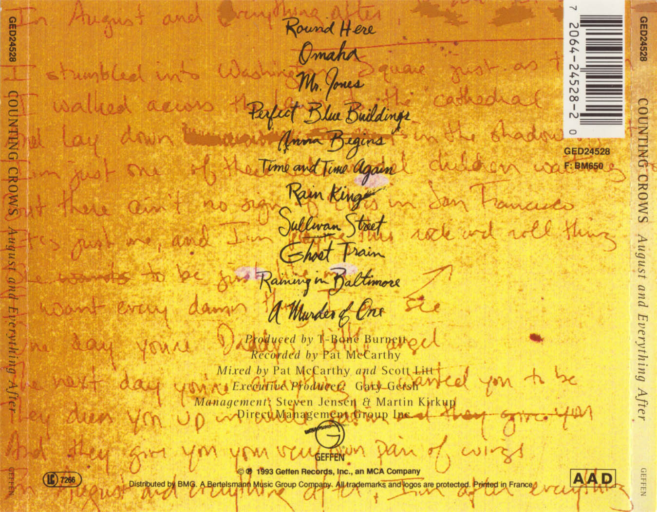 August and Everything After — Counting Crows back cover
