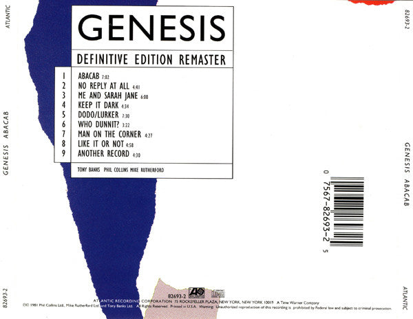 Abacab — Genesis back cover