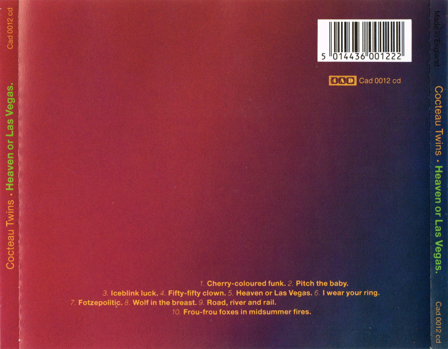 Heaven or Las Vegas — Cocteau Twins back cover