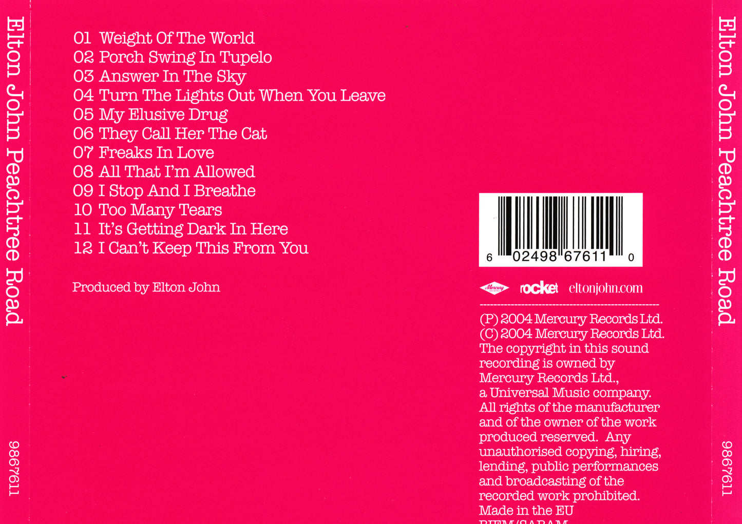 Peachtree Road — Elton John back cover