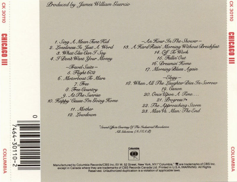 Chicago III — Chicago back cover