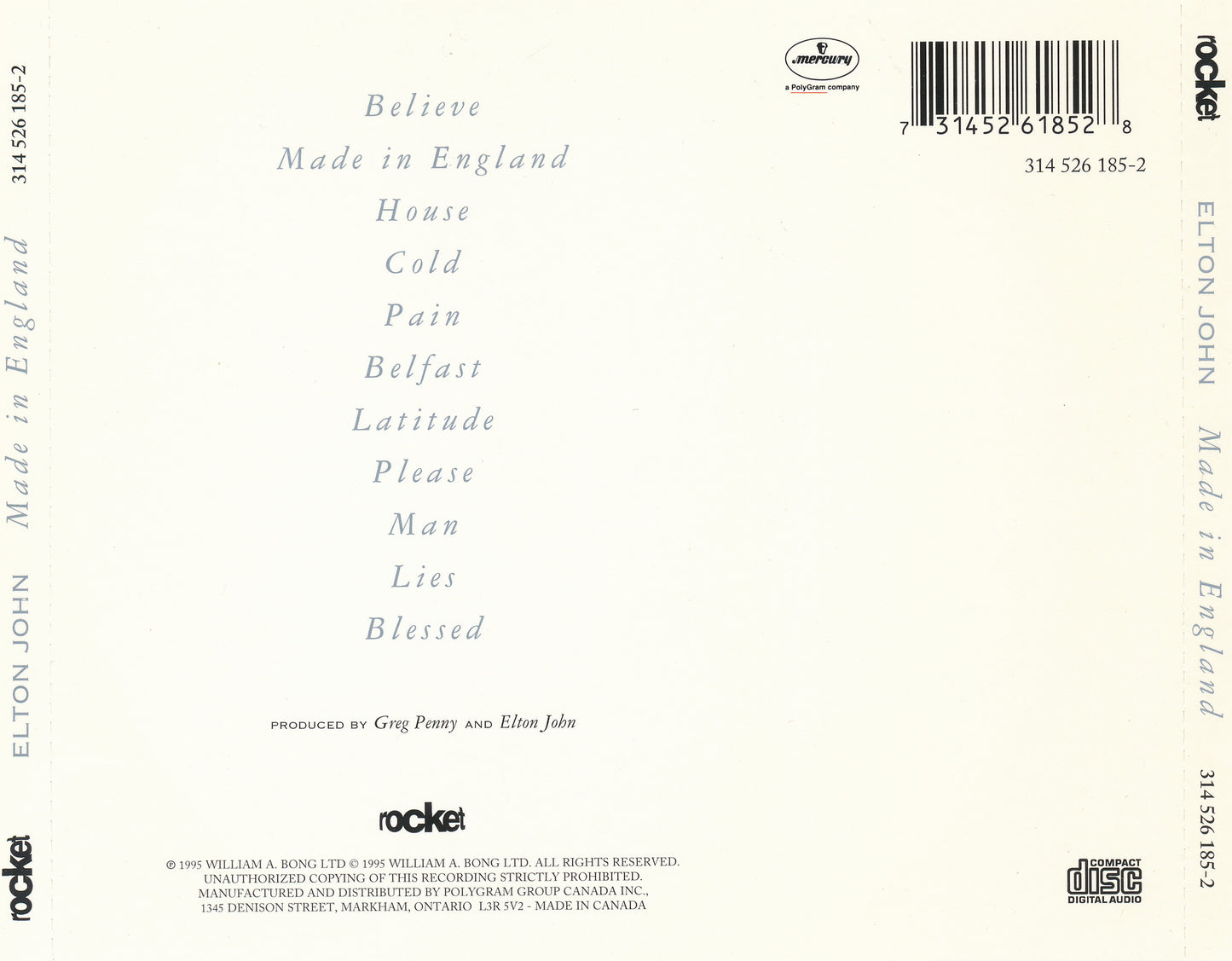 Made in England — Elton John back cover