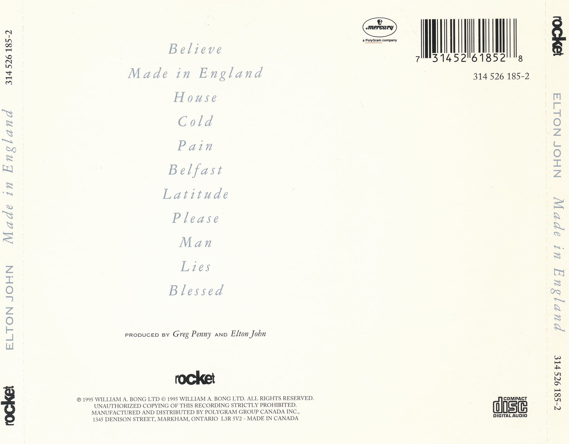 Made in England — Elton John back cover