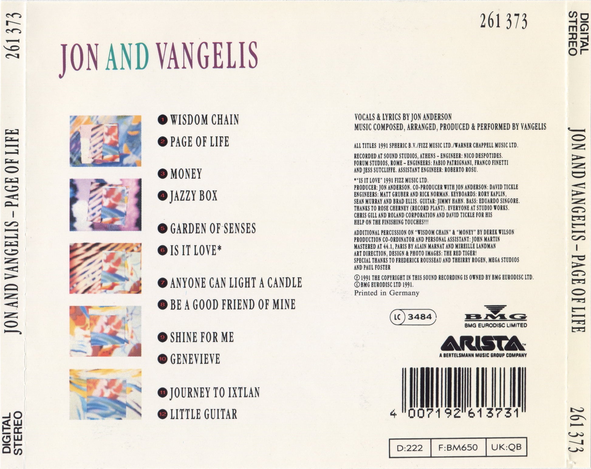 Page of Life — Jon & Vangelis back cover