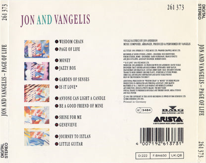 Page of Life — Jon & Vangelis back cover