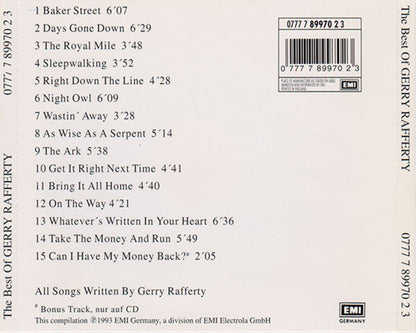 Sleepwalking â€” Gerry Rafferty back cover