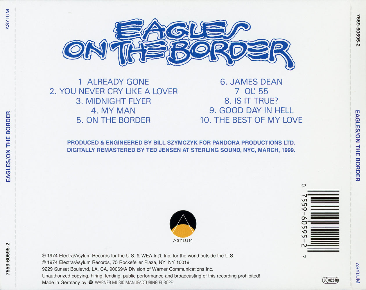 On the Border — Eagles back cover