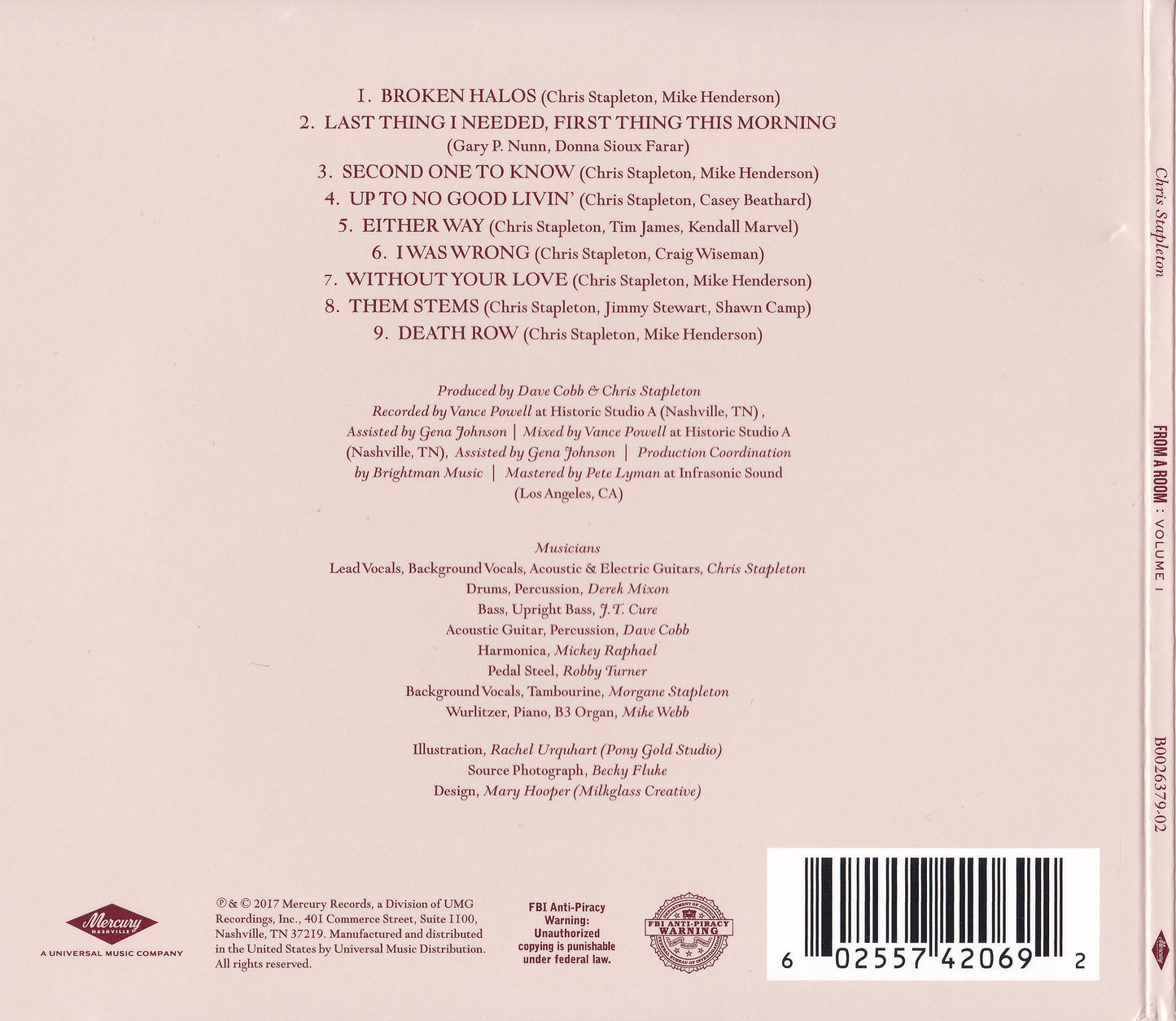 From A Room: Volume 1 — Chris Stapleton back cover