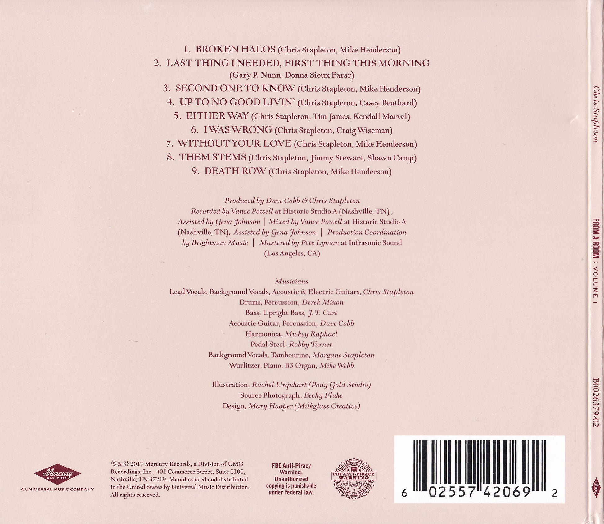 From A Room: Volume 1 — Chris Stapleton back cover