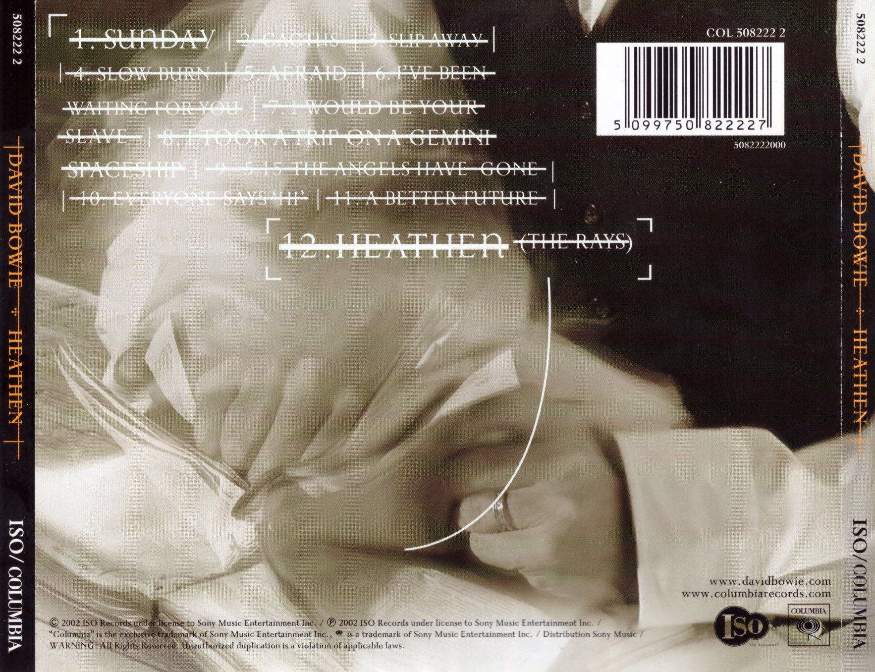 Heathen — David Bowie back cover
