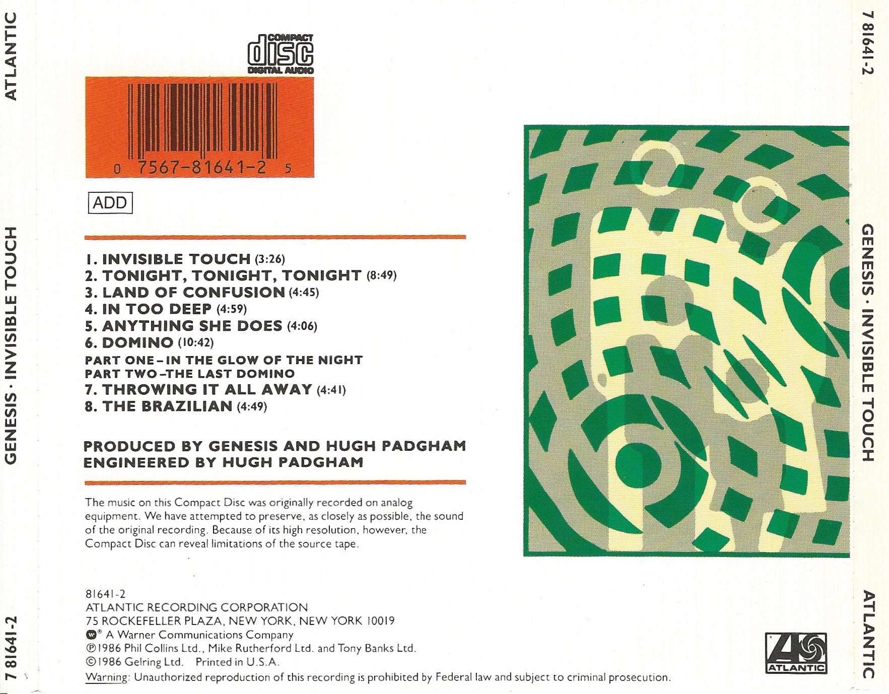 Invisible Touch — Genesis back cover