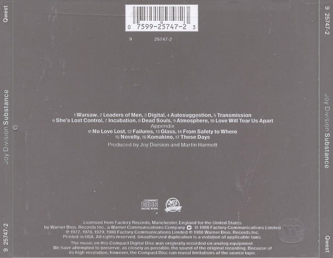 Substance â€” Joy Division back cover