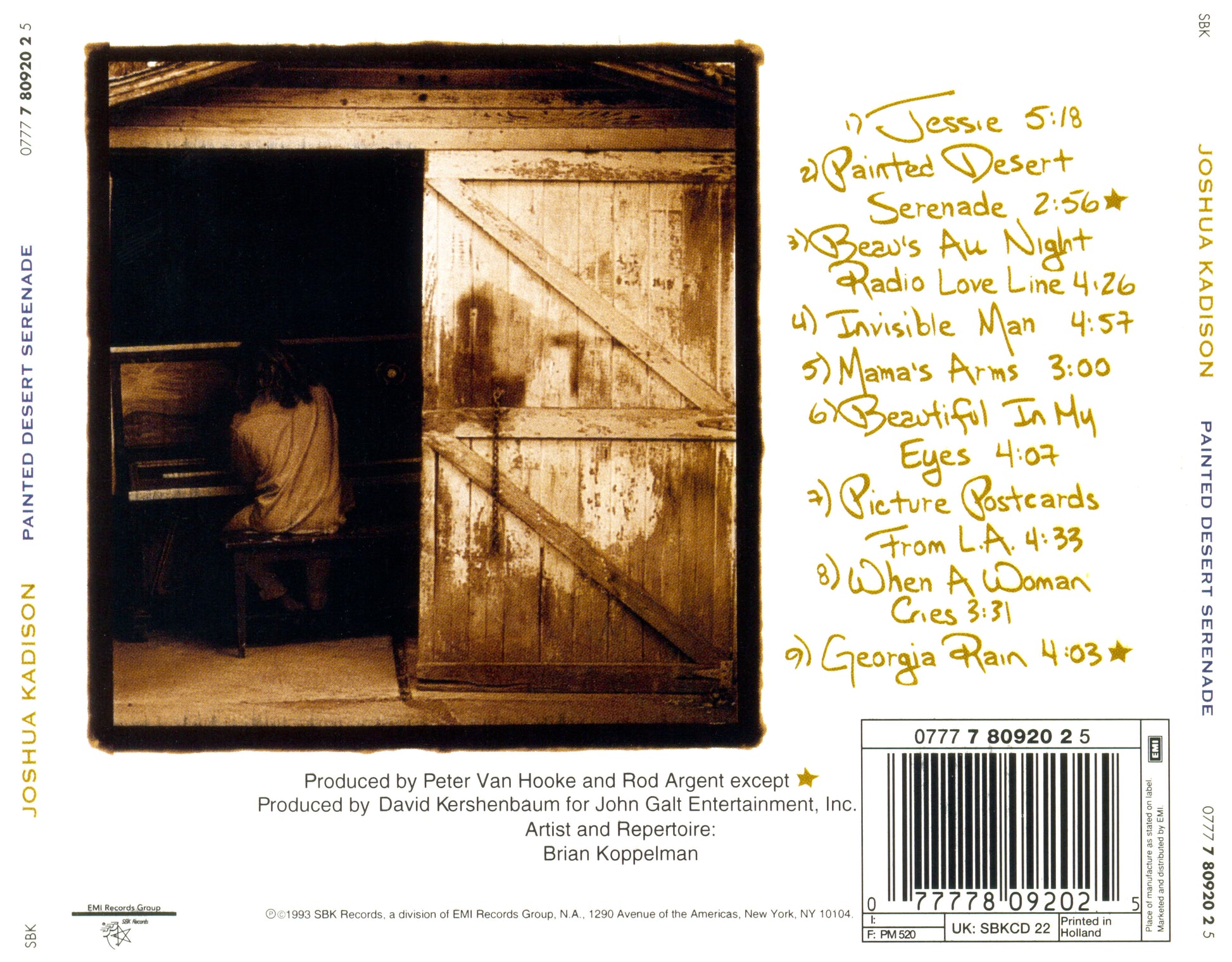 Painted Desert Serenade — Joshua Kadison back cover