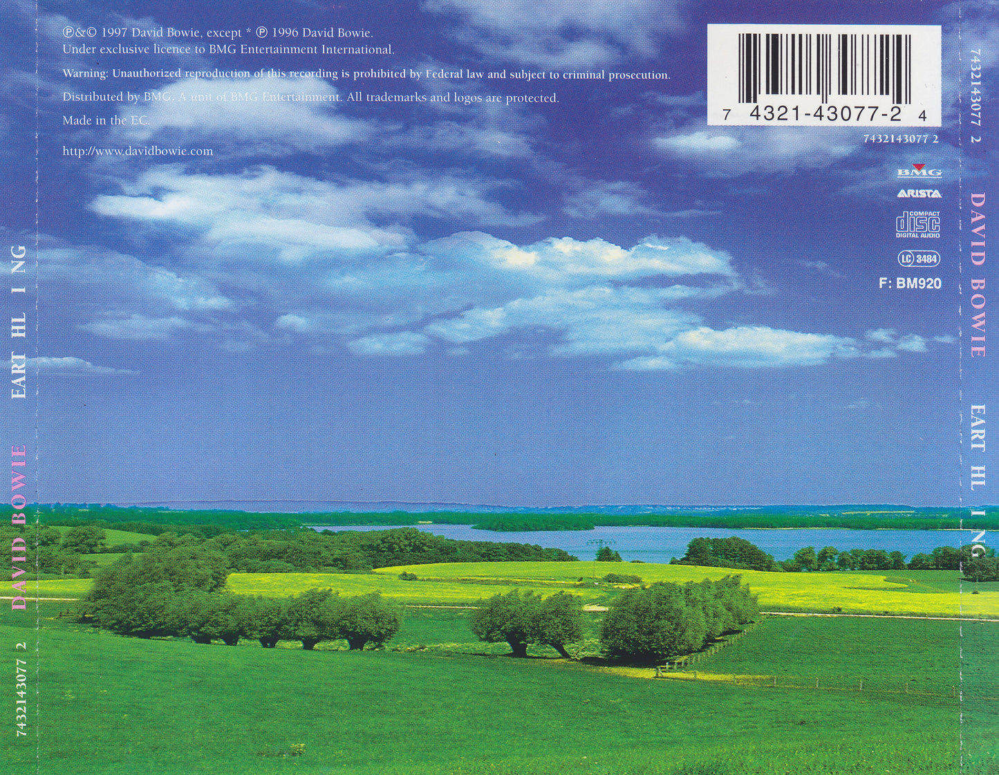 Earthling — David Bowie back cover