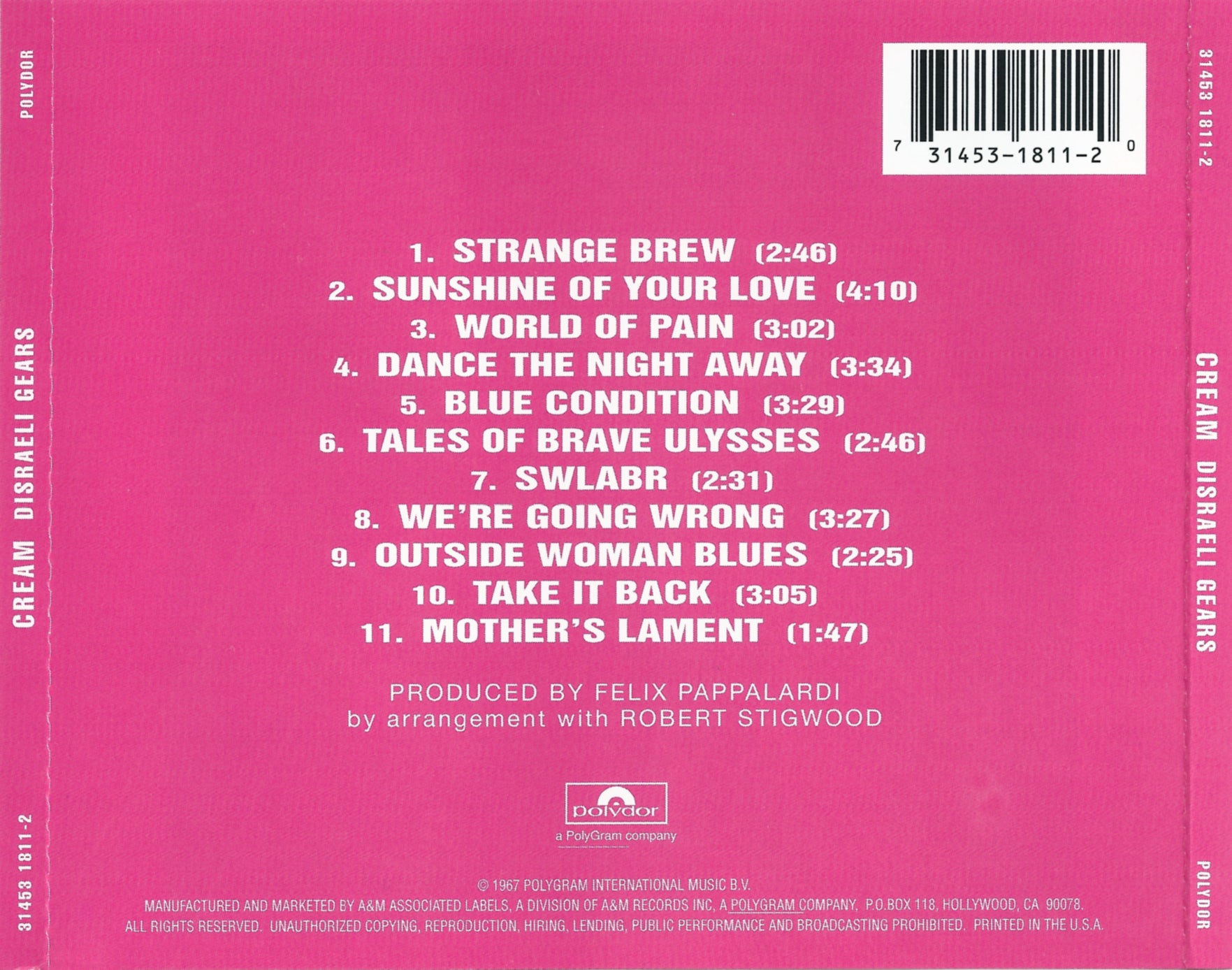 Disraeli Gears — Cream back cover