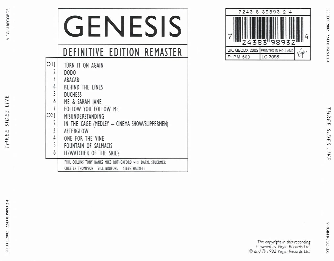 Three Sides Live — Genesis back cover