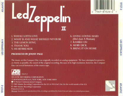 Led Zeppelin II — Led Zeppelin back cover