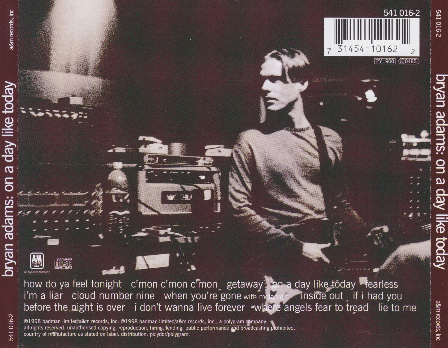 On a Day Like Today — Bryan Adams back cover