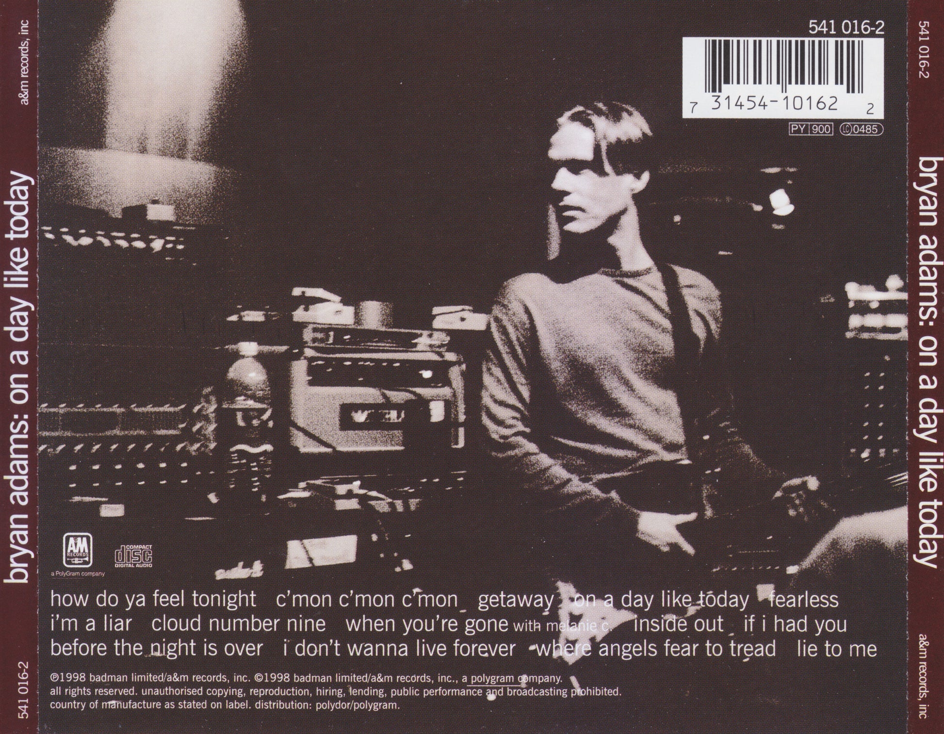 On a Day Like Today — Bryan Adams back cover