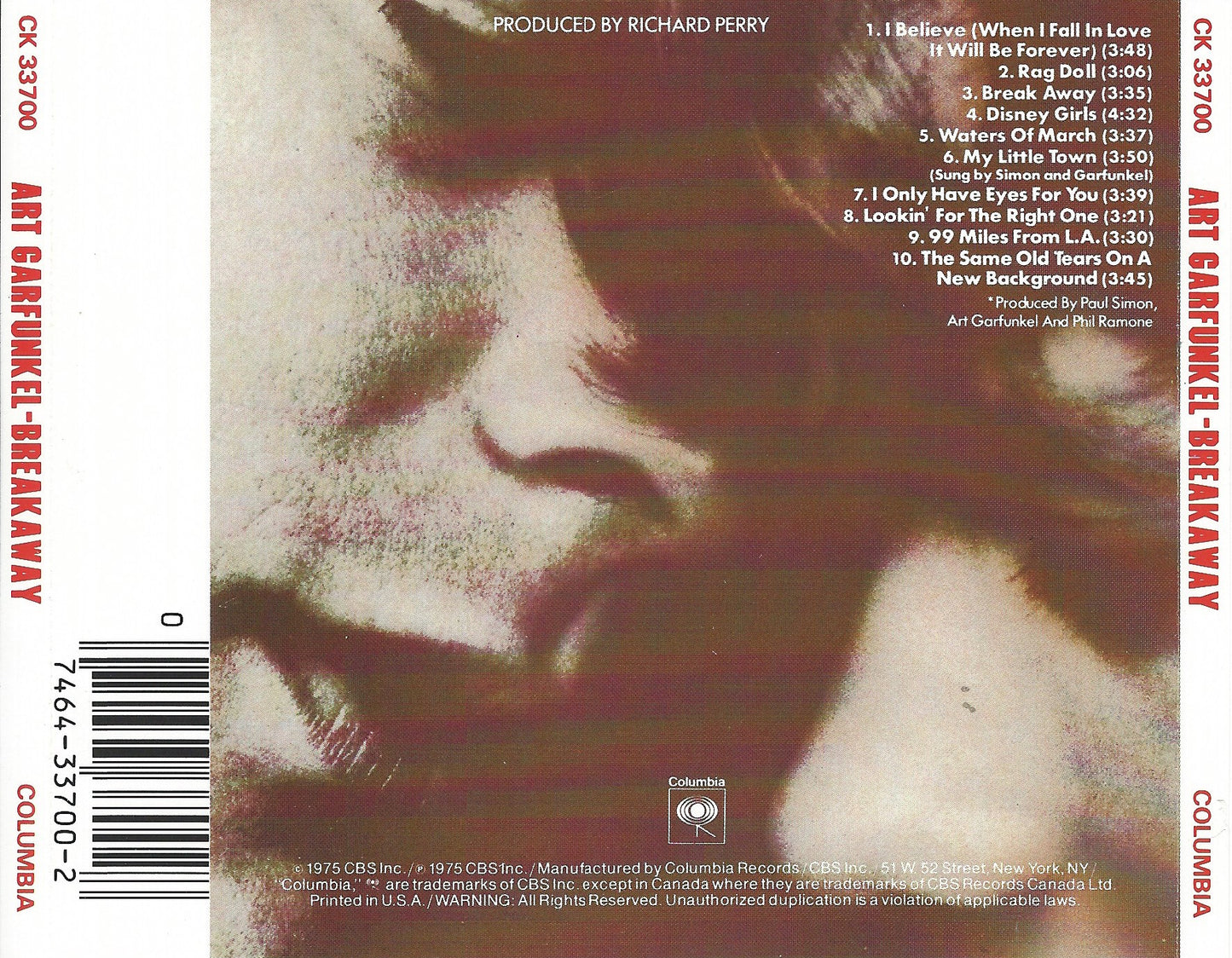 Breakaway — Art Garfunkel back cover