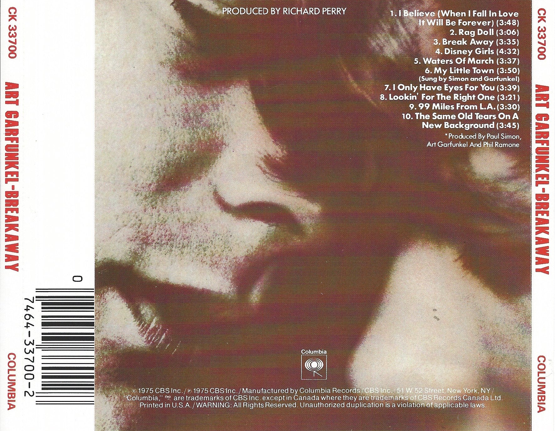 Breakaway — Art Garfunkel back cover