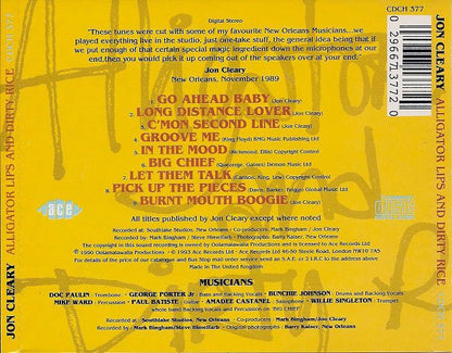 Alligator Lips & Dirty Rice — Jon Cleary back cover