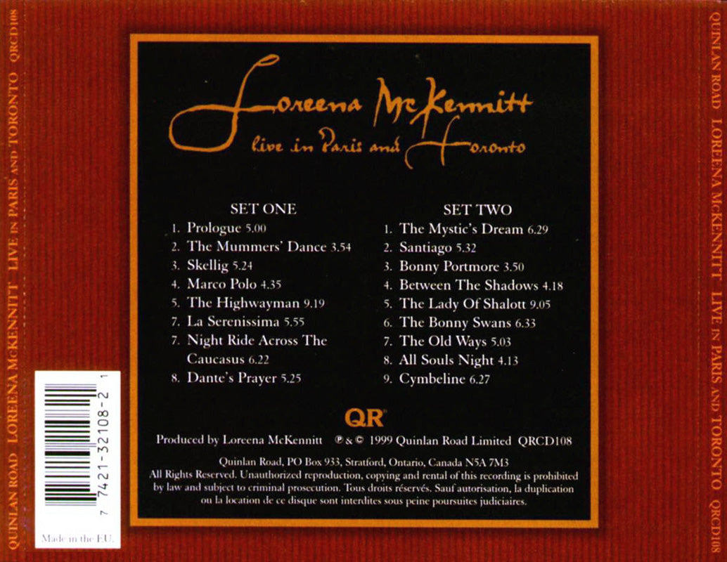 Live in Paris and Toronto â€” Loreena McKennitt back cover