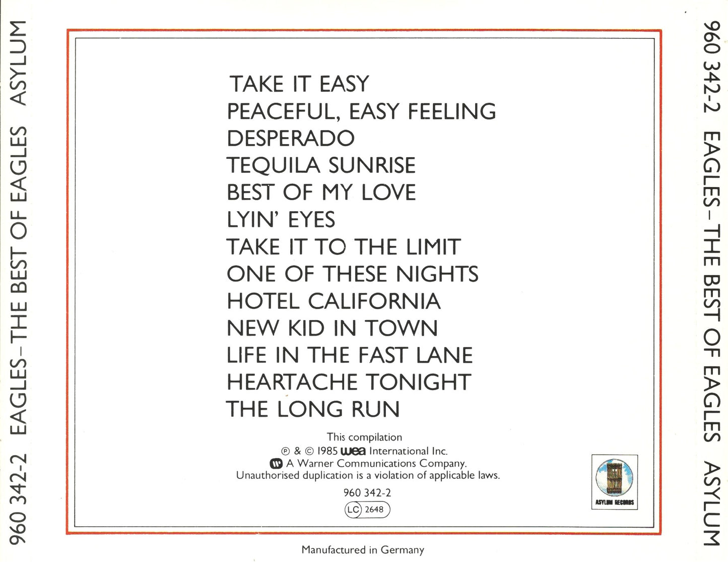 The Best Of Eagles — Eagles back cover