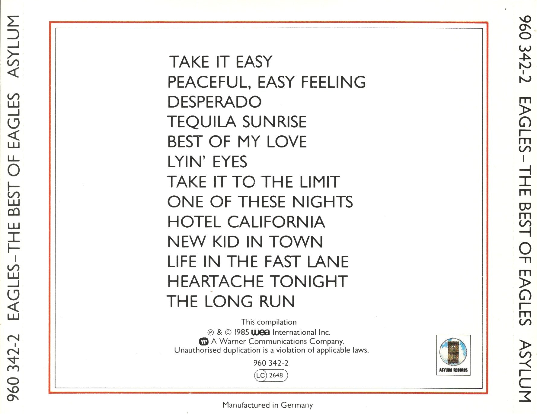 The Best Of Eagles — Eagles back cover