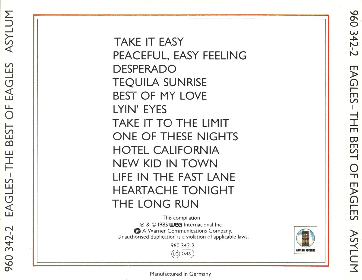 The Best Of Eagles — Eagles back cover