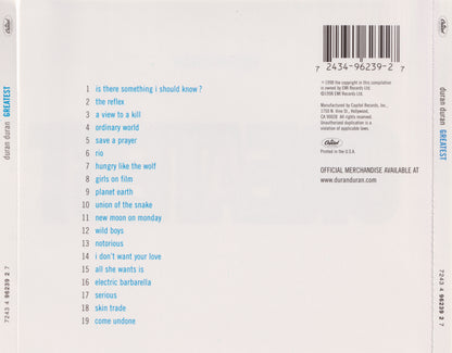 Greatest — Duran Duran back cover