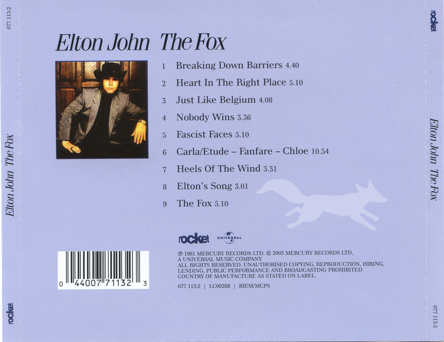 The Fox — Elton John back cover