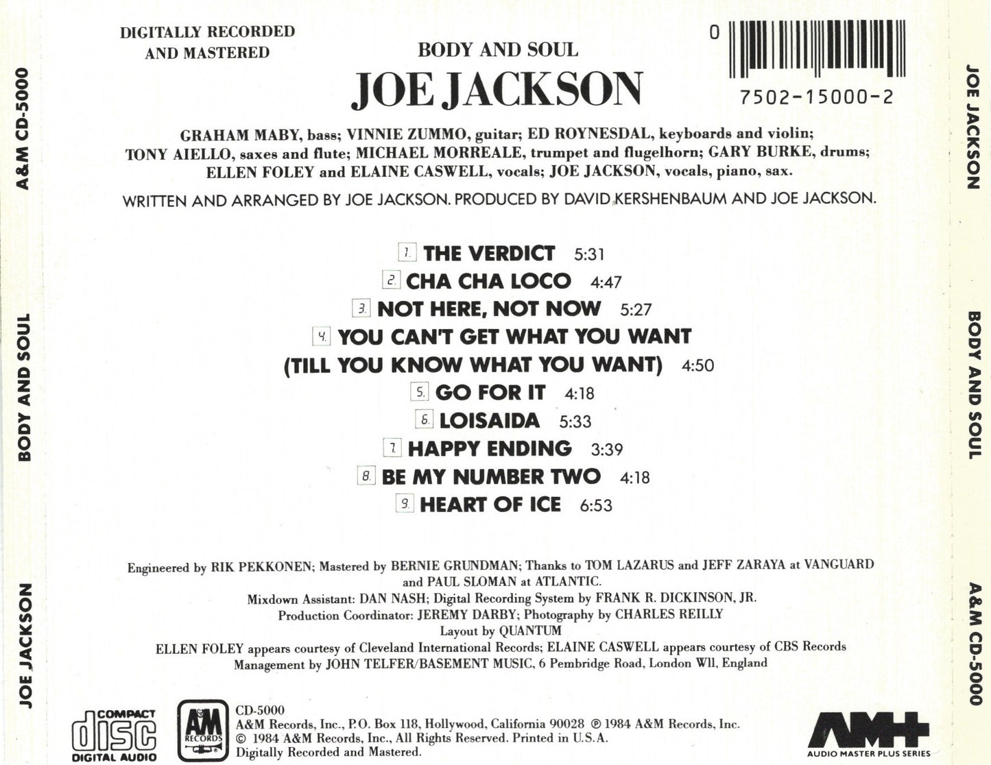 Body and Soul â€” Joe Jackson back cover