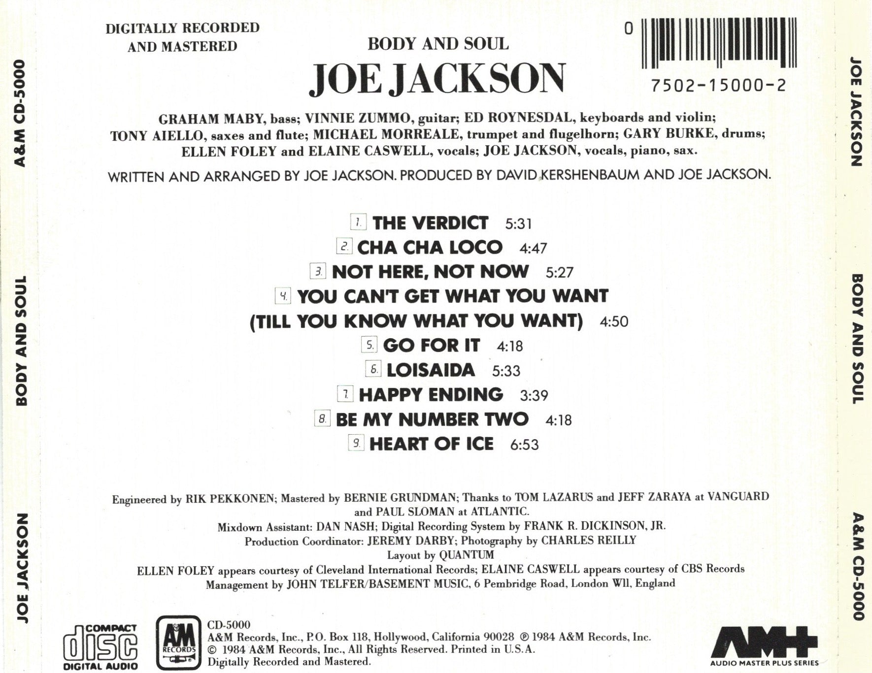 Body and Soul â€” Joe Jackson back cover