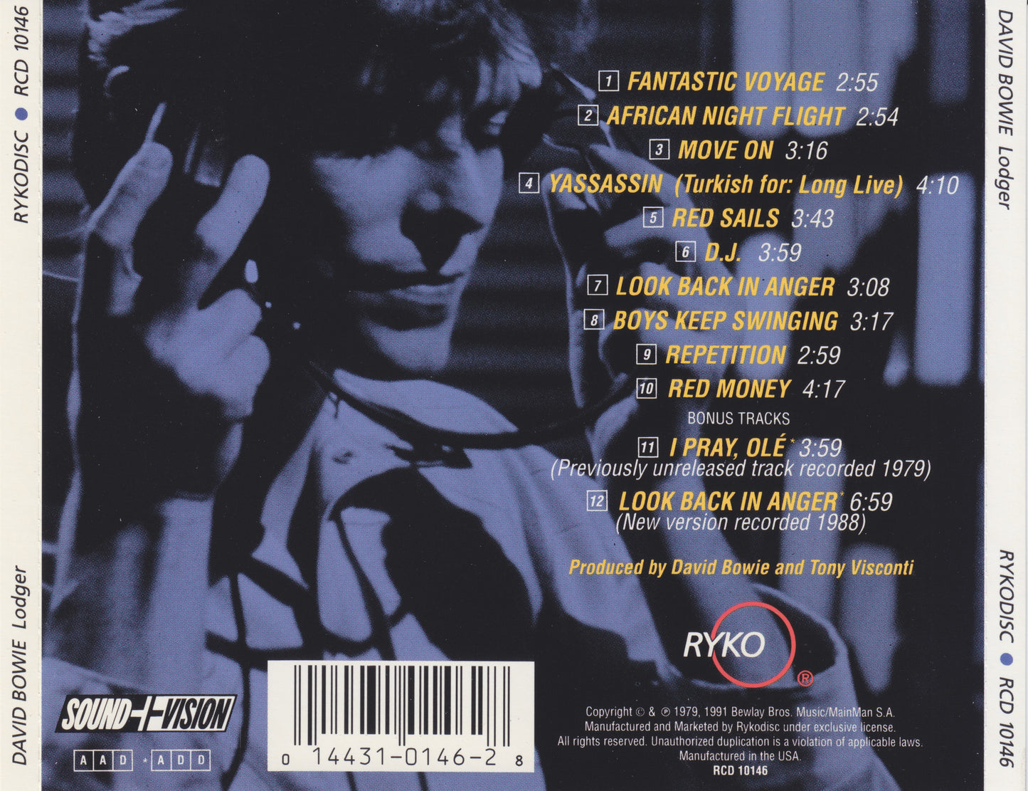Lodger — David Bowie back cover