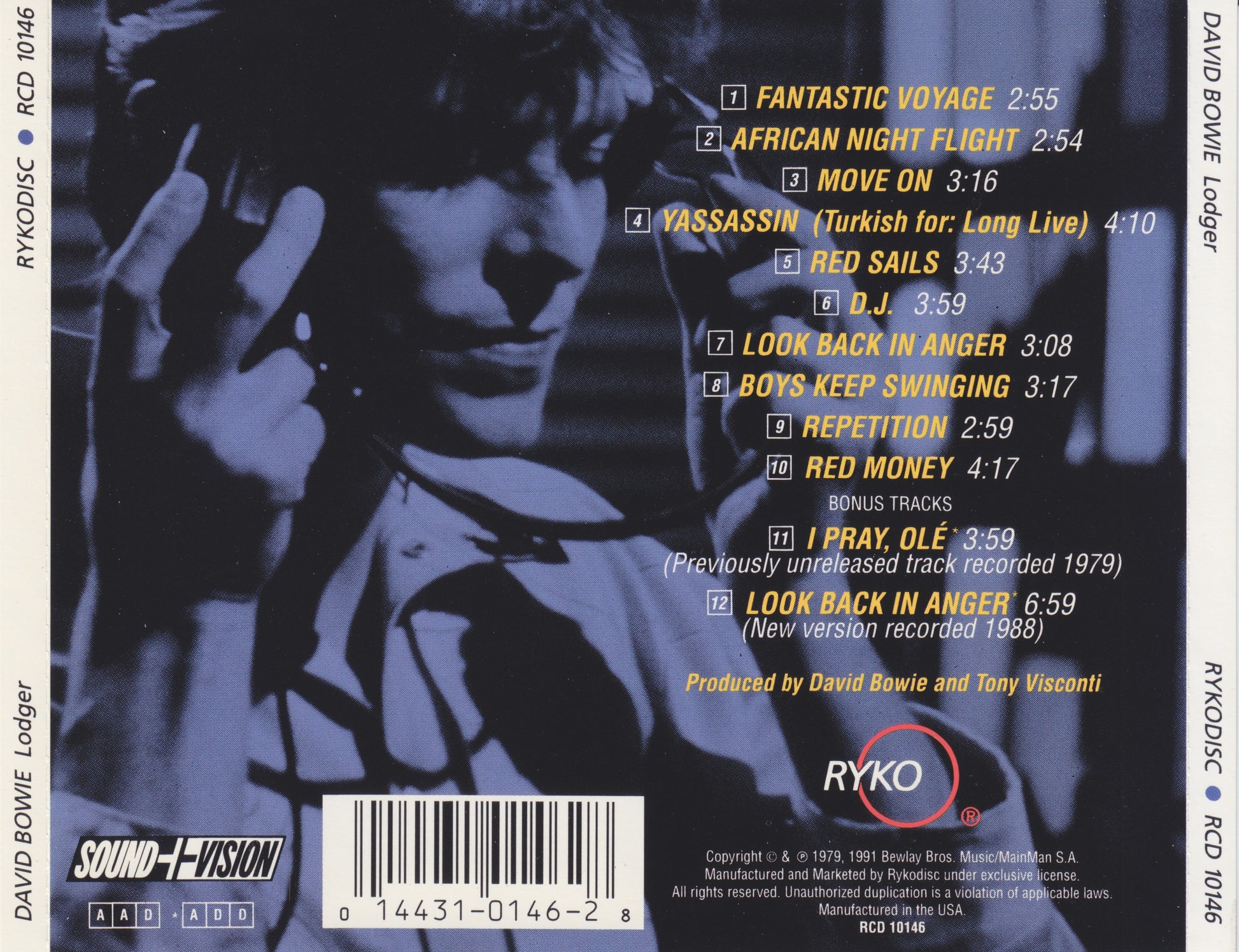 Lodger — David Bowie back cover