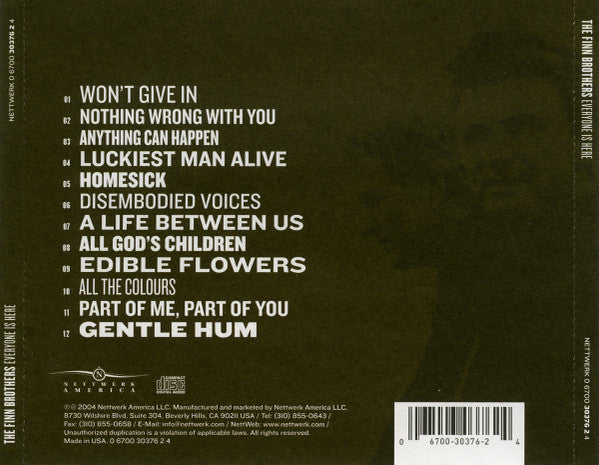 Everyone Is Here — Finn Brothers back cover