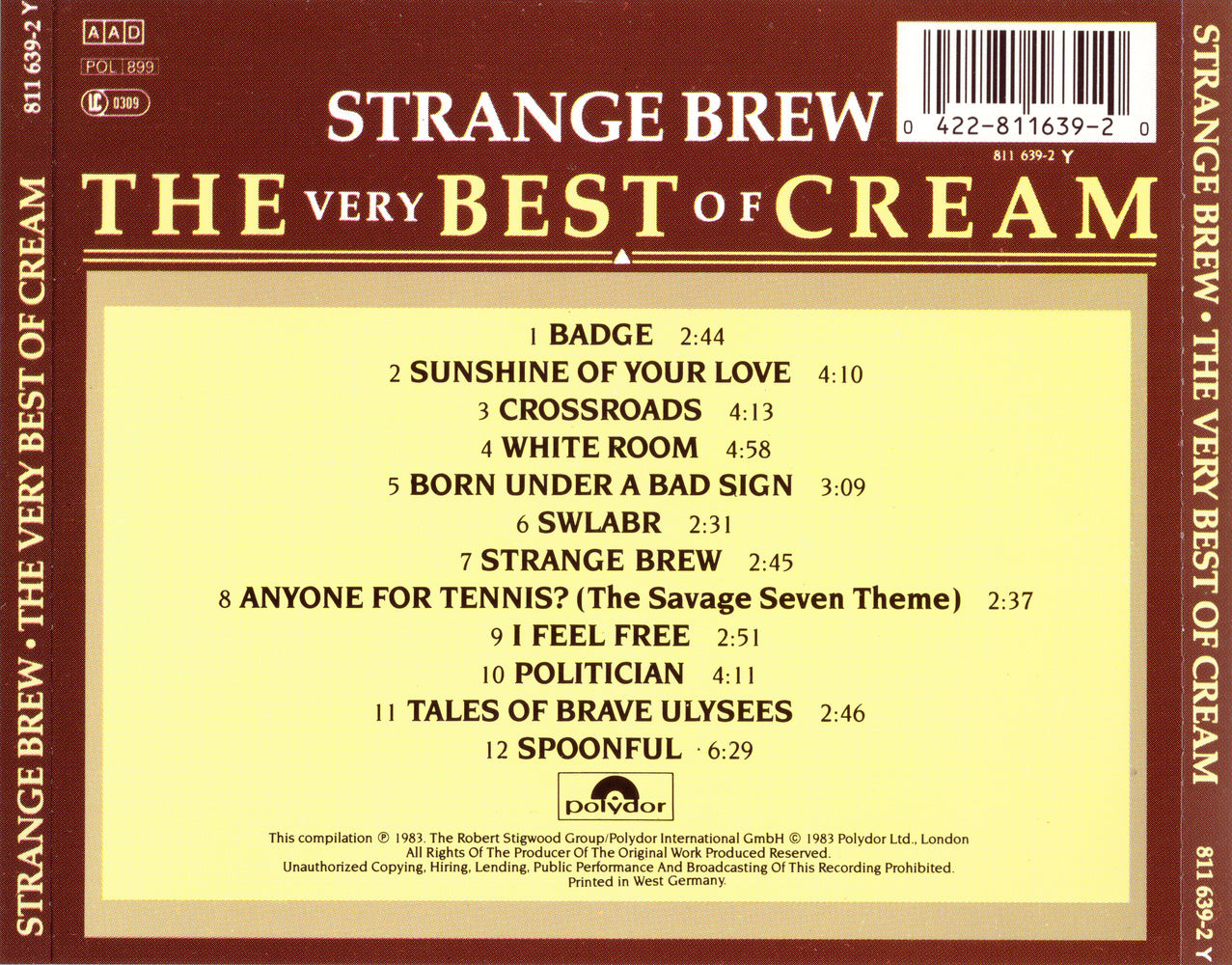 Strange Brew: The Very Best of Cream — Cream back cover