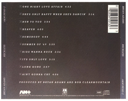 Reckless — Bryan Adams back cover