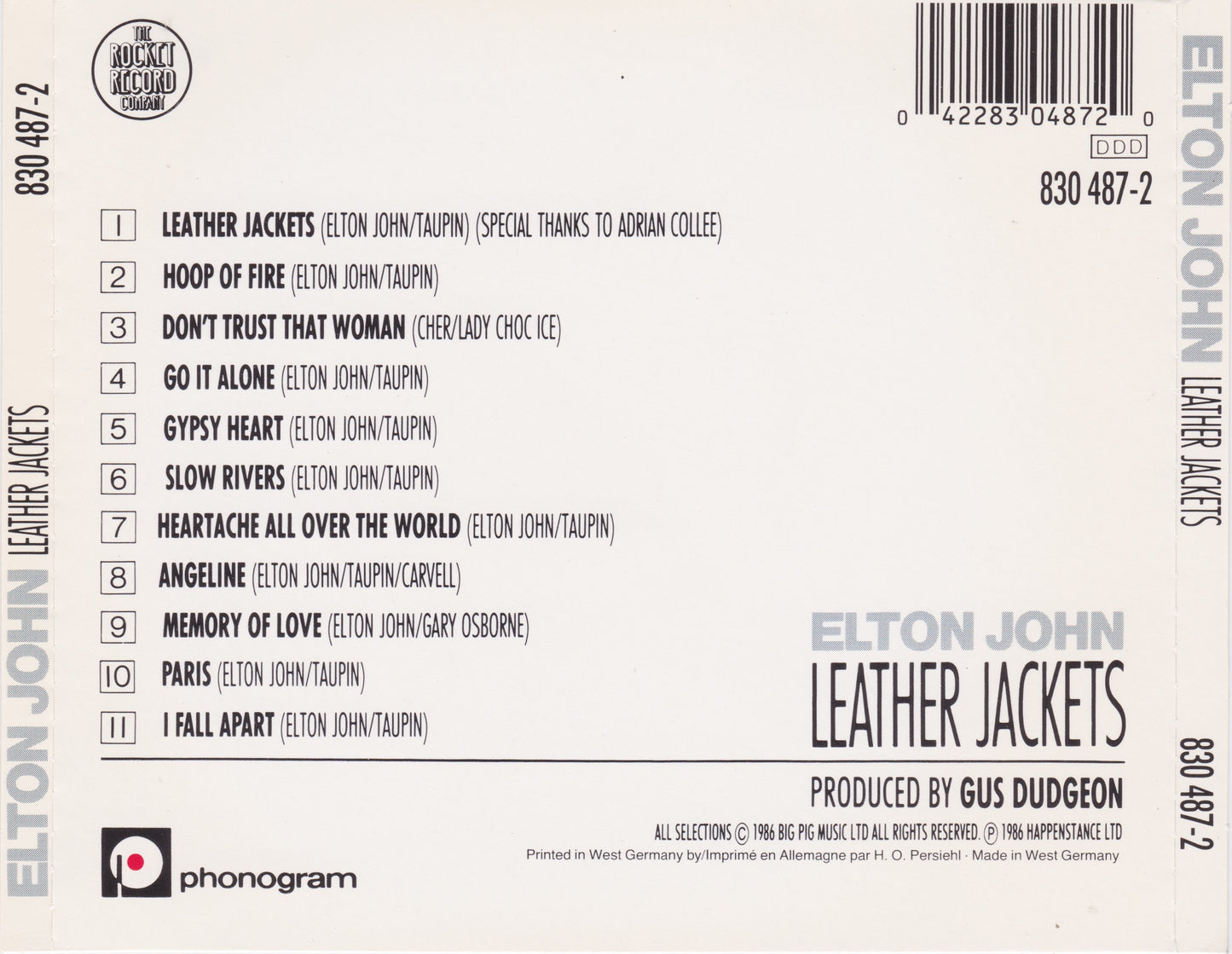 Leather Jackets — Elton John back cover