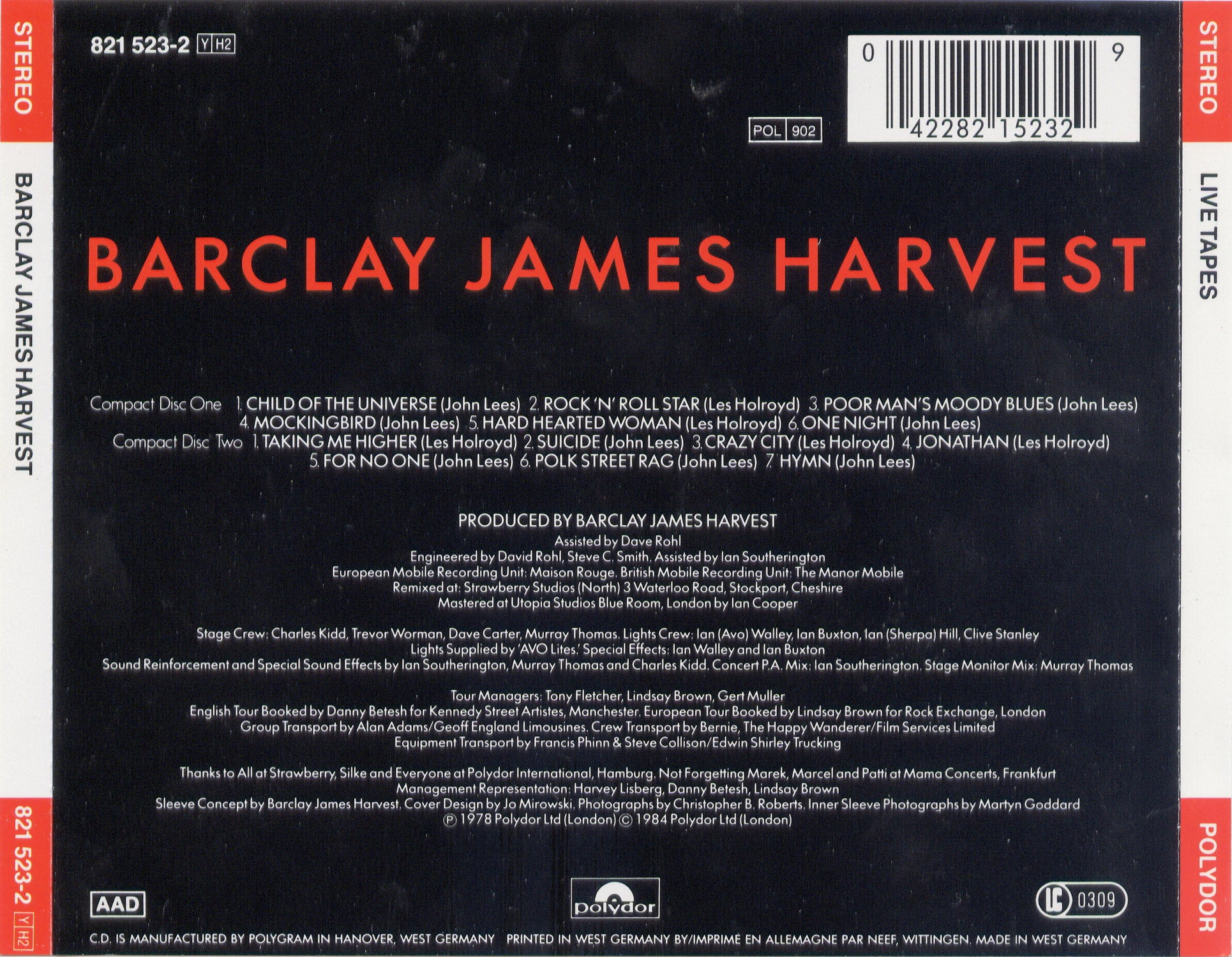 Live Tapes — Barclay James Harvest back cover